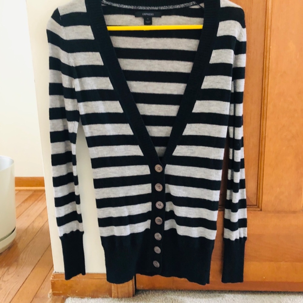 Express gray and black striped button up cardigan